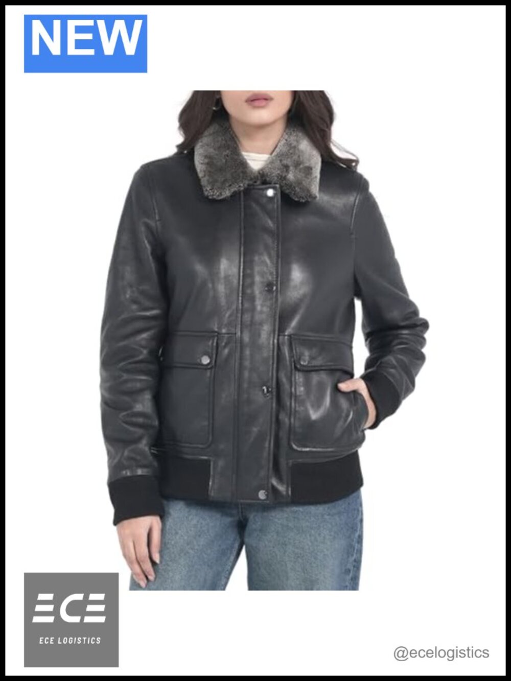 Lambskin Leather Bomber Jacket Detachable Faux Fur Collar Aviator